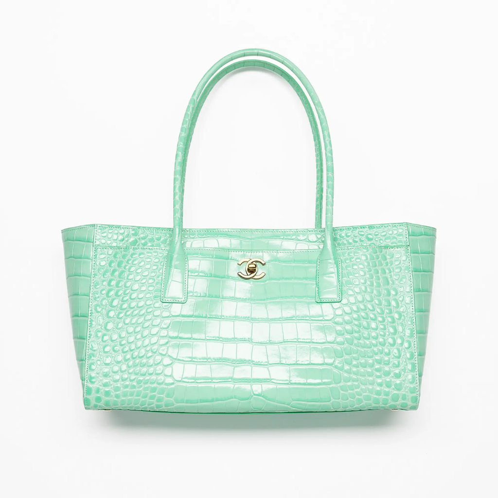 Small Tote "Green Crocodile Embossed Calfskin & Gold-Tone Metal"