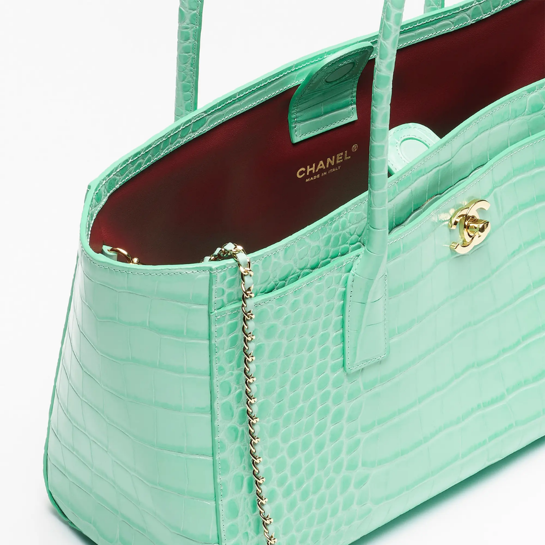 Small Tote "Green Crocodile Embossed Calfskin & Gold-Tone Metal"