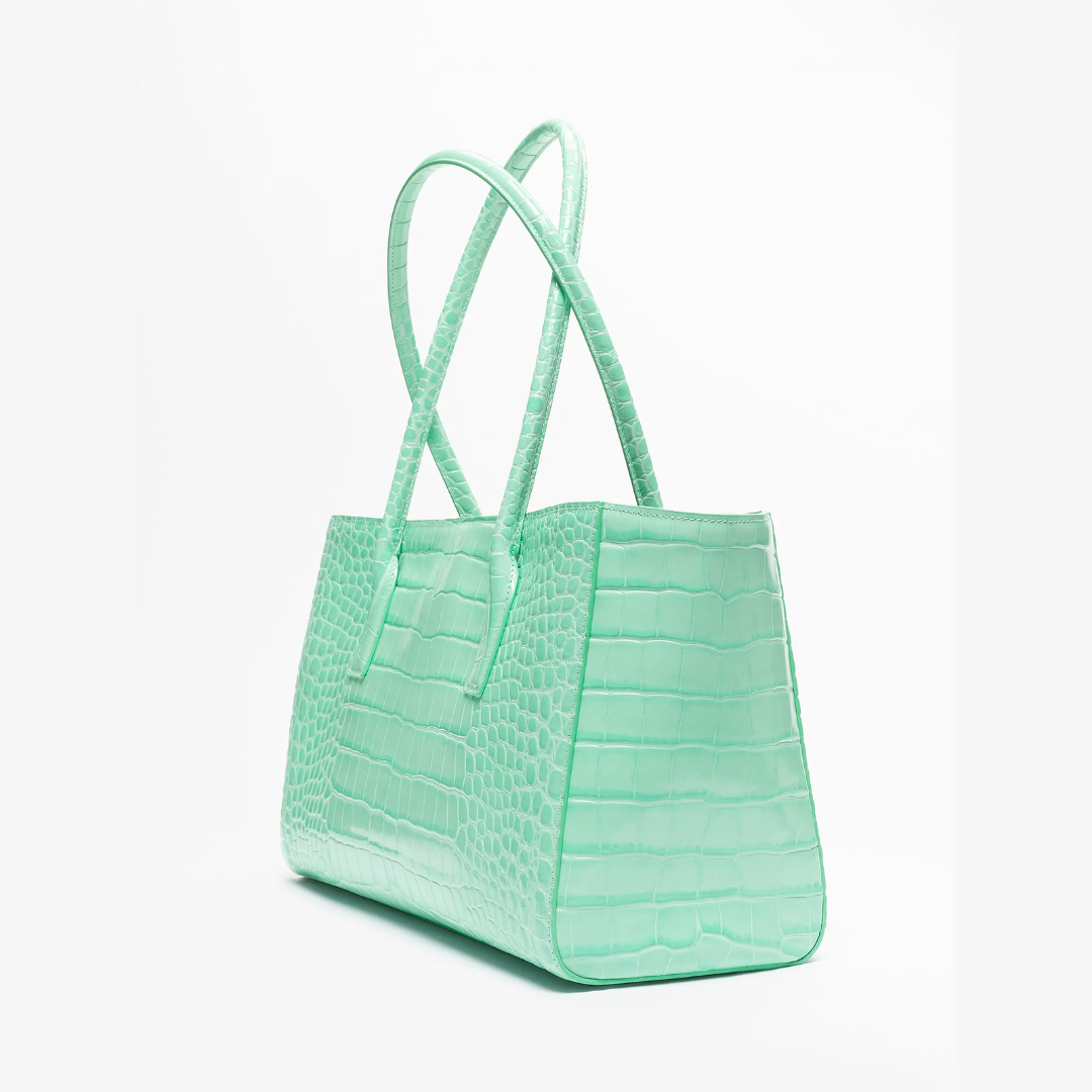 Small Tote "Green Crocodile Embossed Calfskin & Gold-Tone Metal"