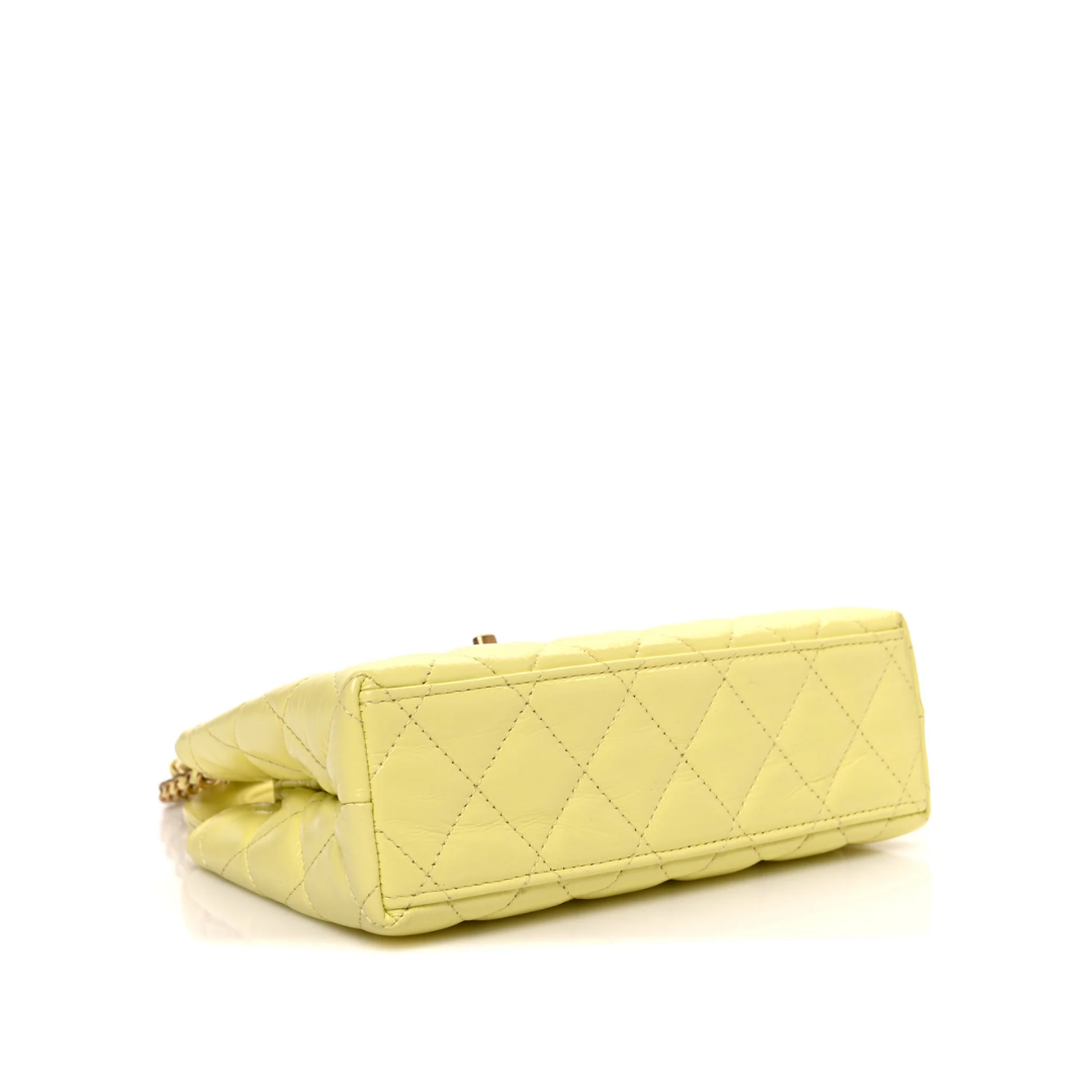 Shiny Aged Calfskin Quilted Nano Kelly Shopper "Light Yellow"