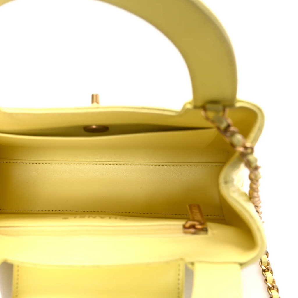 Shiny Aged Calfskin Quilted Nano Kelly Shopper "Light Yellow"