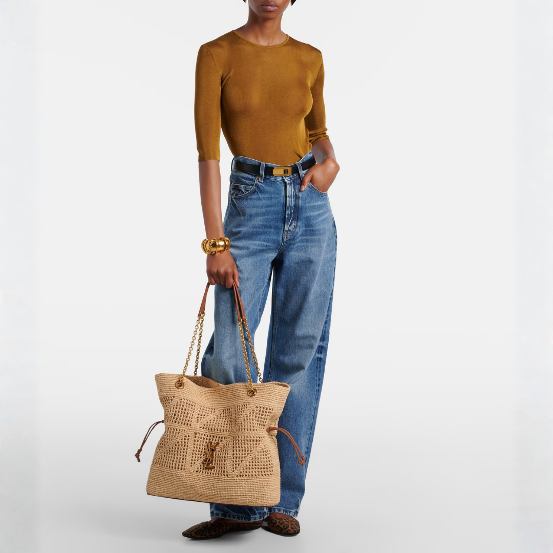Jamie Shopping Tote Bag in Raffia