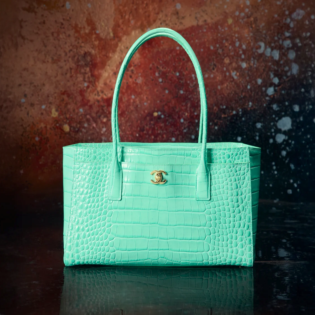 Small Tote "Green Crocodile Embossed Calfskin & Gold-Tone Metal"