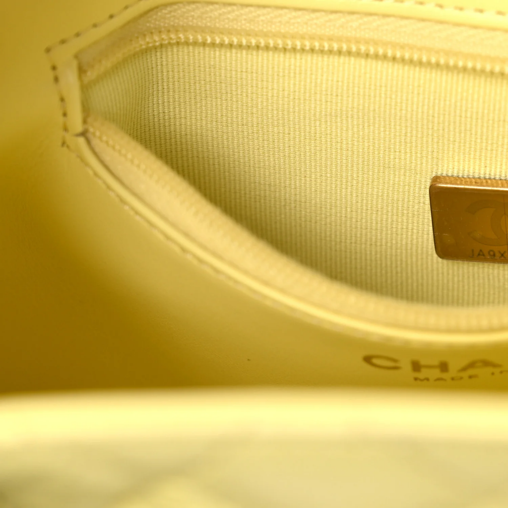 Shiny Aged Calfskin Quilted Nano Kelly Shopper "Light Yellow"
