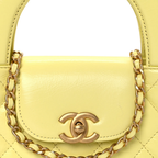 Shiny Aged Calfskin Quilted Nano Kelly Shopper "Light Yellow"